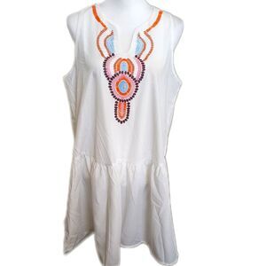 SHEIN white v-neck knee length dress, yoke detail, polyester, NWT, L